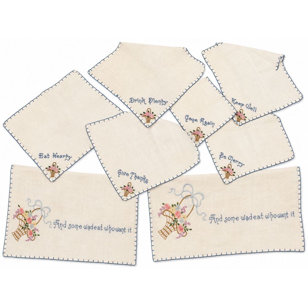 Vintage embroidered table cloth and 6 napkins; beautiful must see